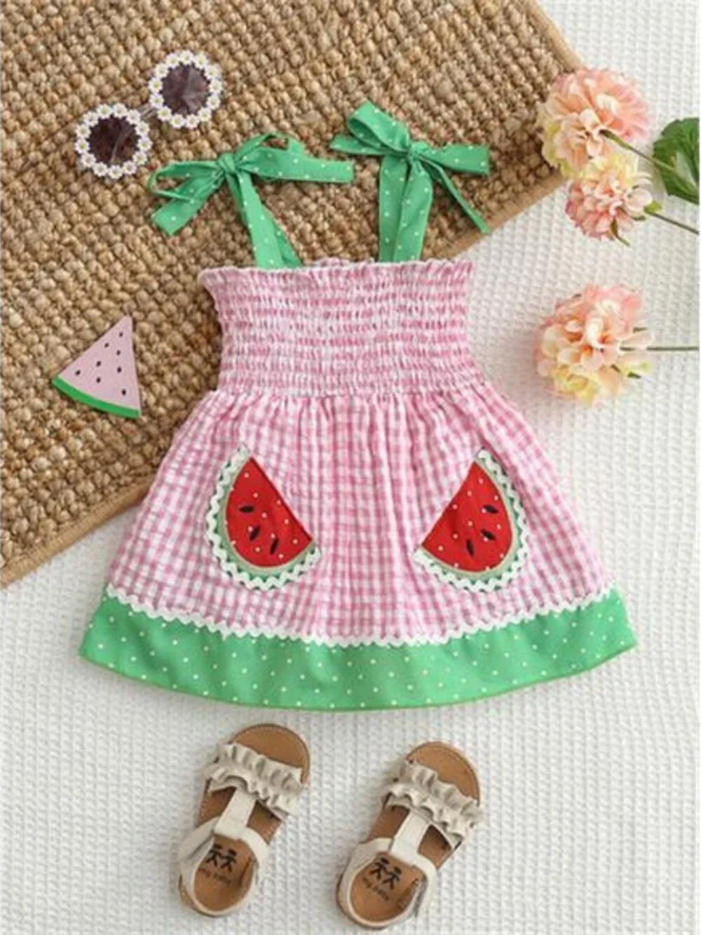 Children's Watermelon Gingham Smocked Dress